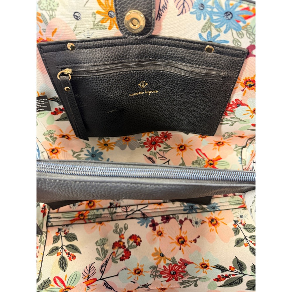 Nanette Lepore Shoulder Bag Womens Medium Black Excellent Floral Bow Tote Bag